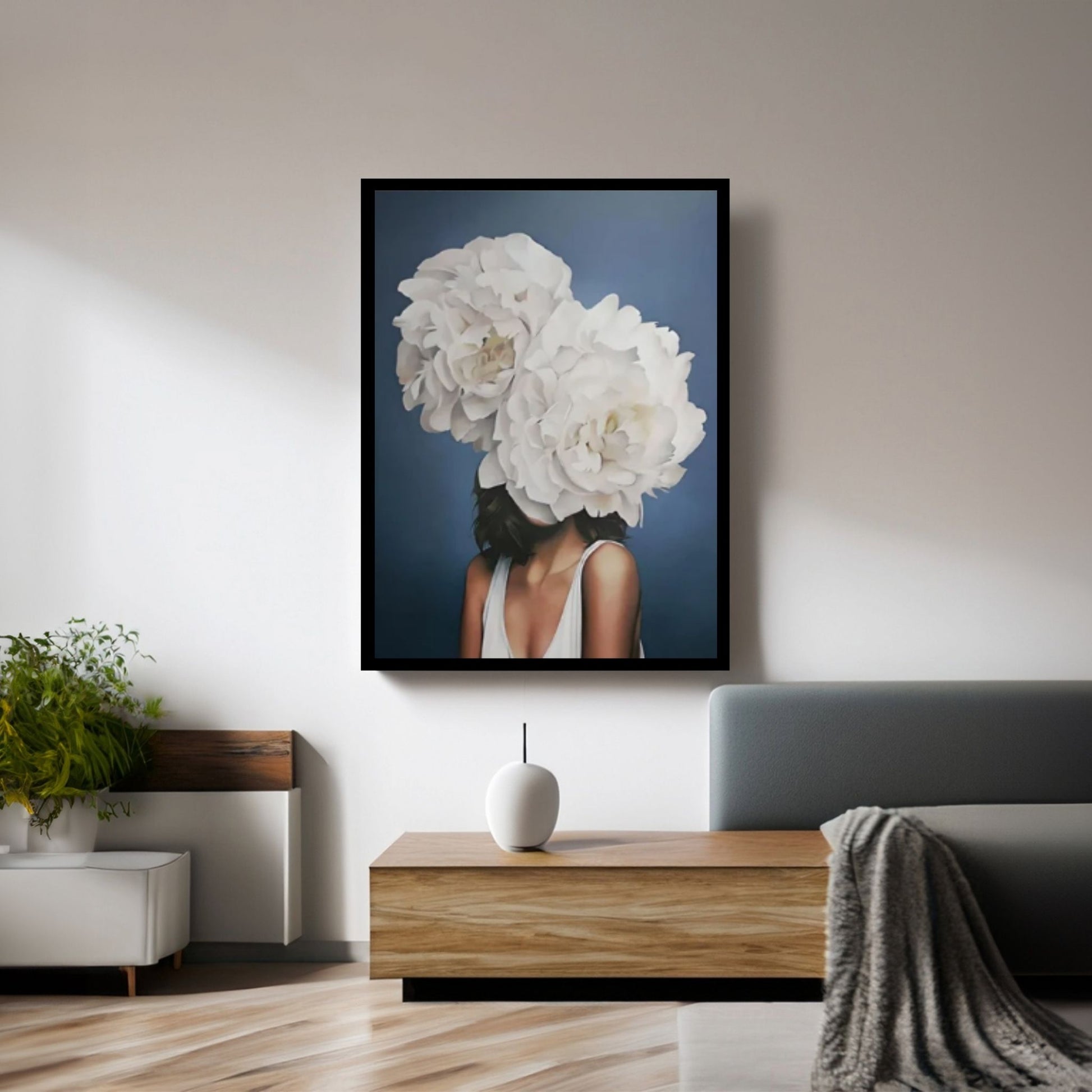 Floral Female Head Canvas Art, White Rose Wall Art, Roses and Woman, Floral Head Woman Art - Y Canvas