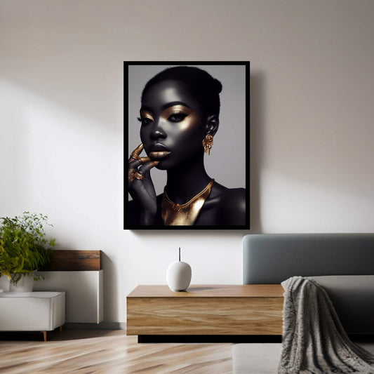 African Black Woman Gold Make-up Canvas Portrait Canvas Wall Art - Y Canvas