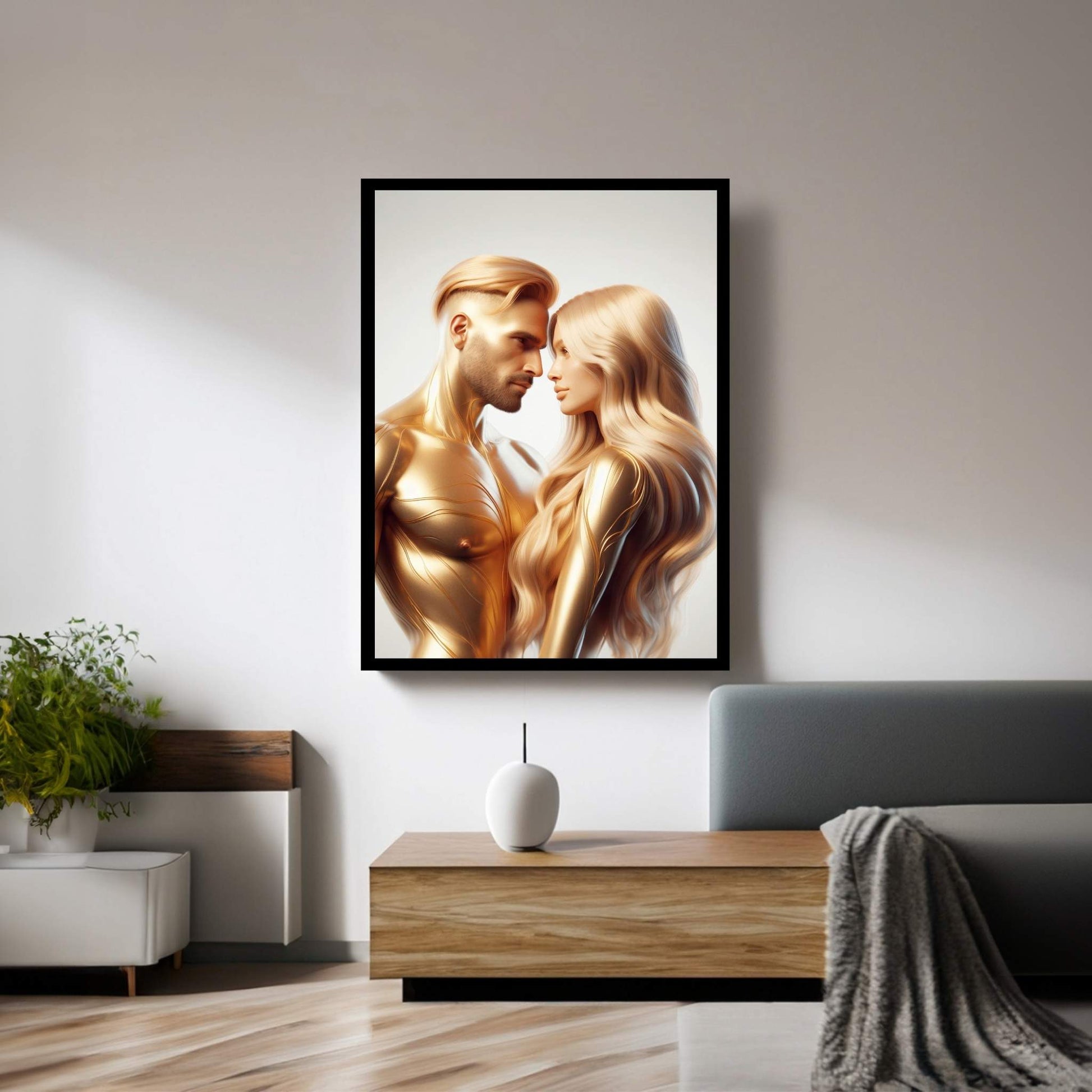 Metalic Gold Love Couple Canvas Wall Art - Y Canvas