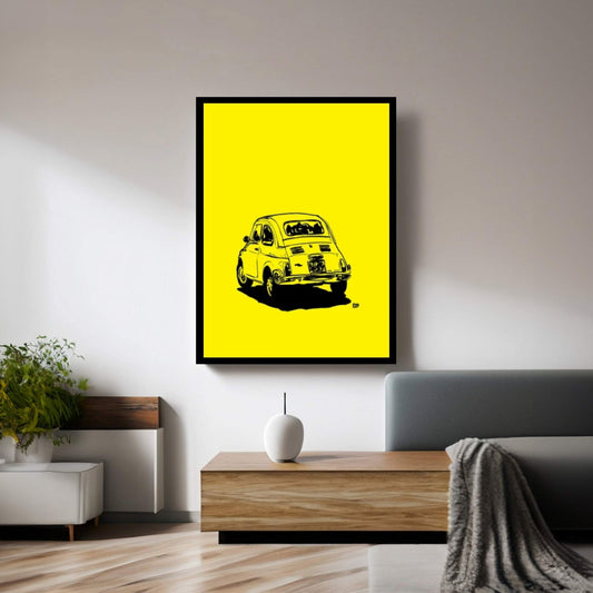 Fiat 500 In Yellow Canvas Wall Art - Y Canvas