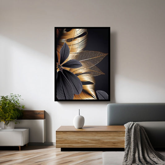 Art Painting Nordic Living Room Decoration, Black Golden Plant Leaf Canvas Poster - Y Canvas