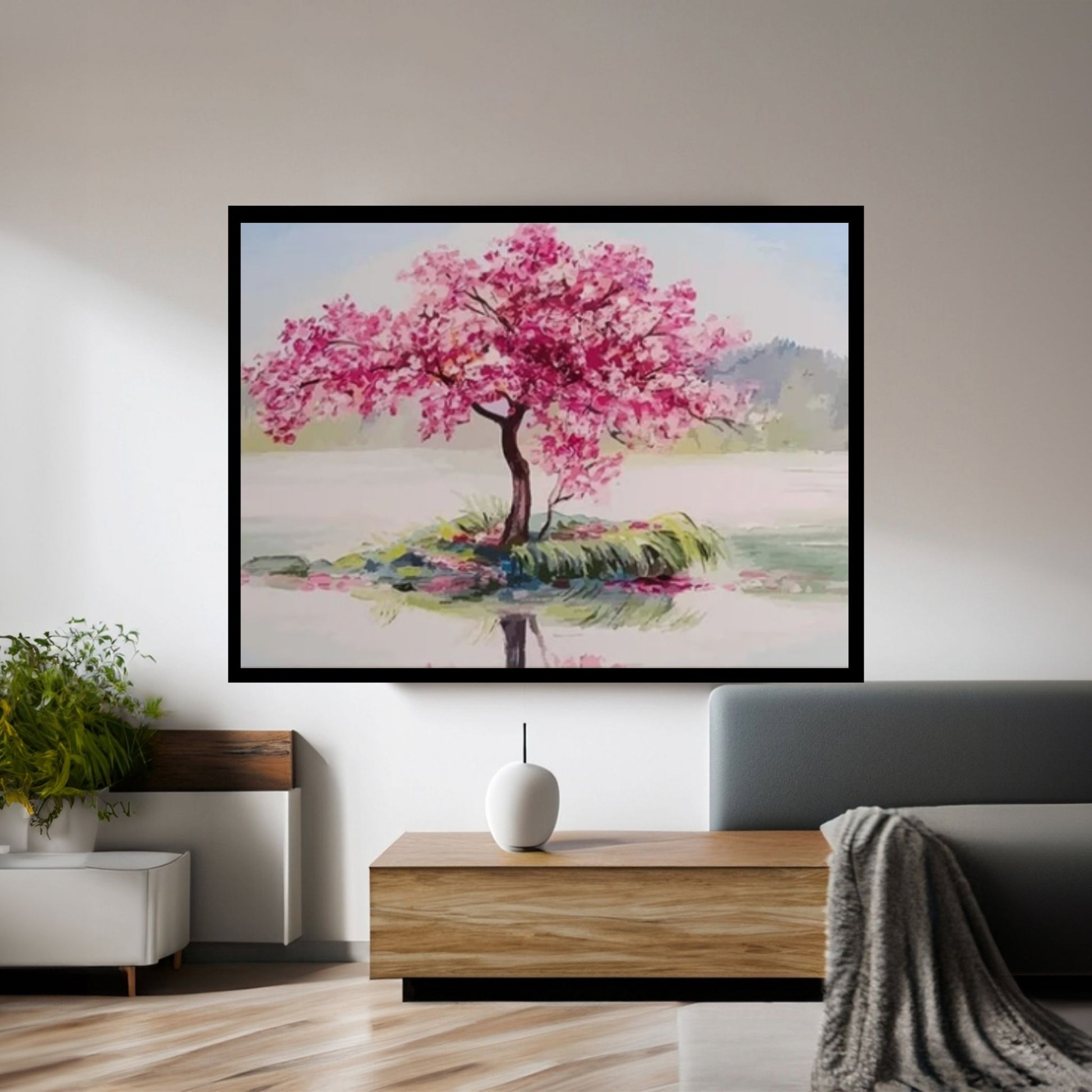 Pink Tree Painting Print, View Wall Print, Pink Tree Wall Art living room decor - Y Canvas