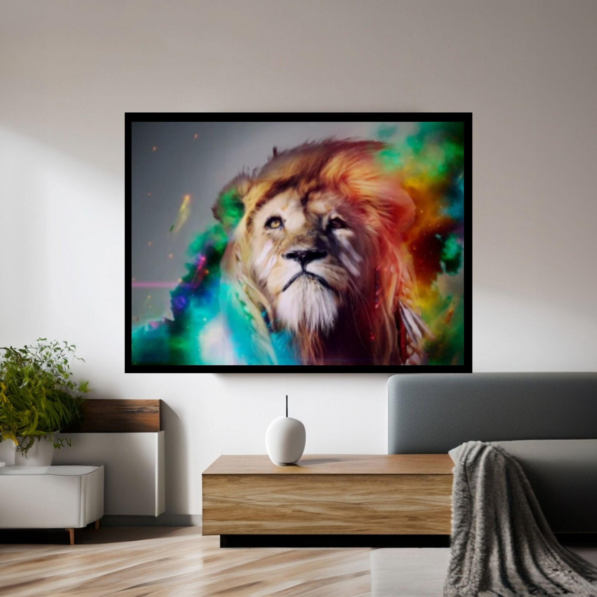 African Lion Canvas Wall Art, Colorful lion Canvas Print - Y Canvas