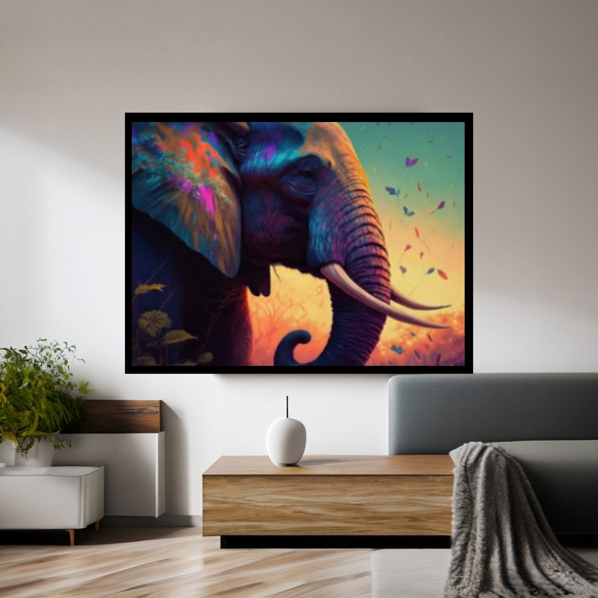 Abstract Animal Elephant Canvas Wall Art, Geometric Pop Art Portrait Illustration - Y Canvas