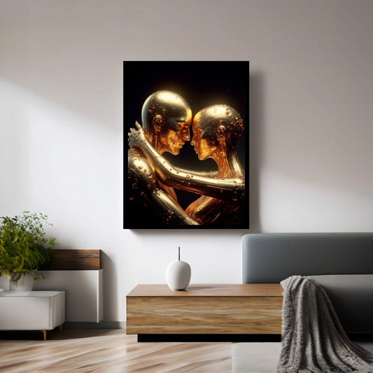 Metalic Gold Love Couple Canvas Wall Art - Y Canvas