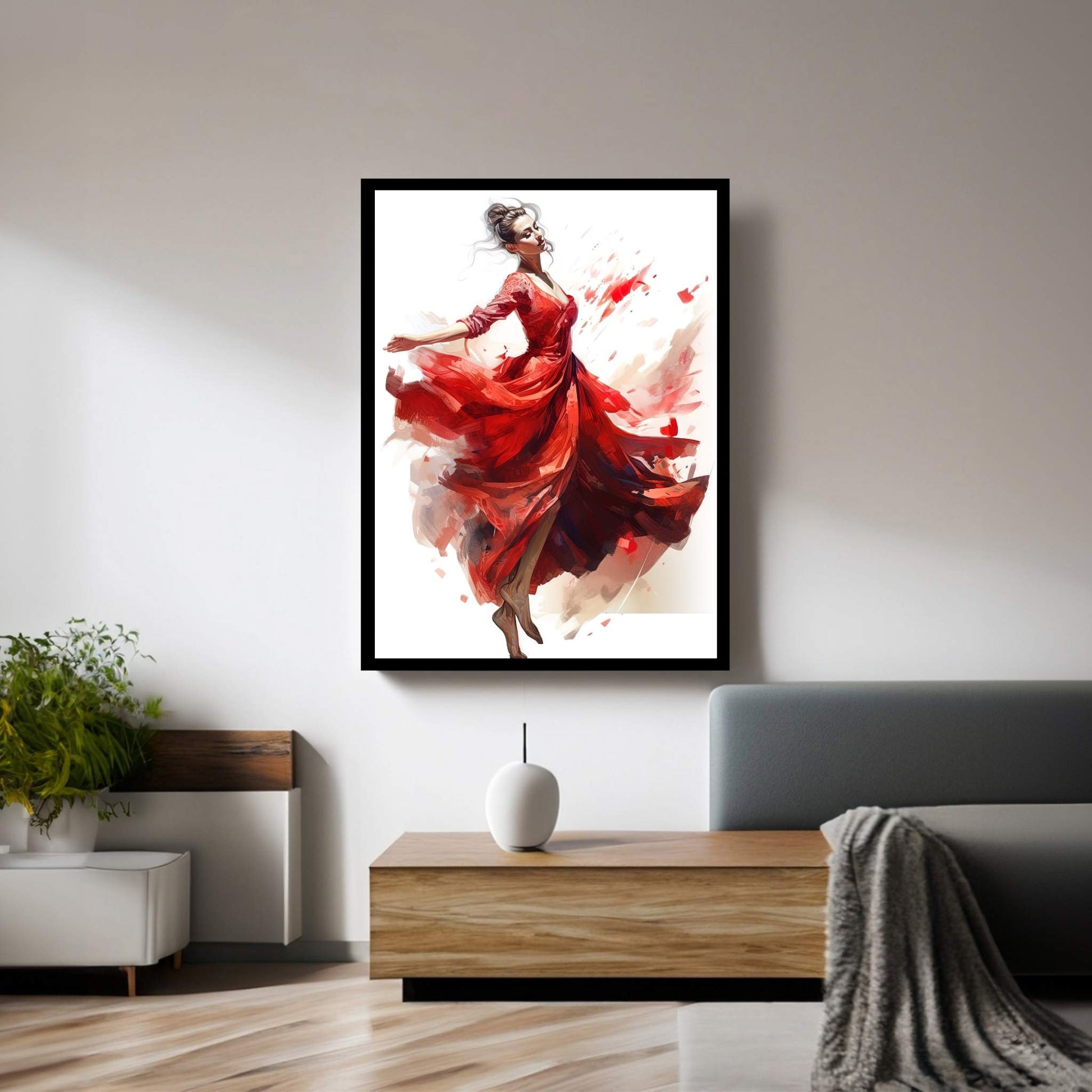 Ballerina Dancer Woman in Red Dress Canvas Art Wall Decor - Y Canvas