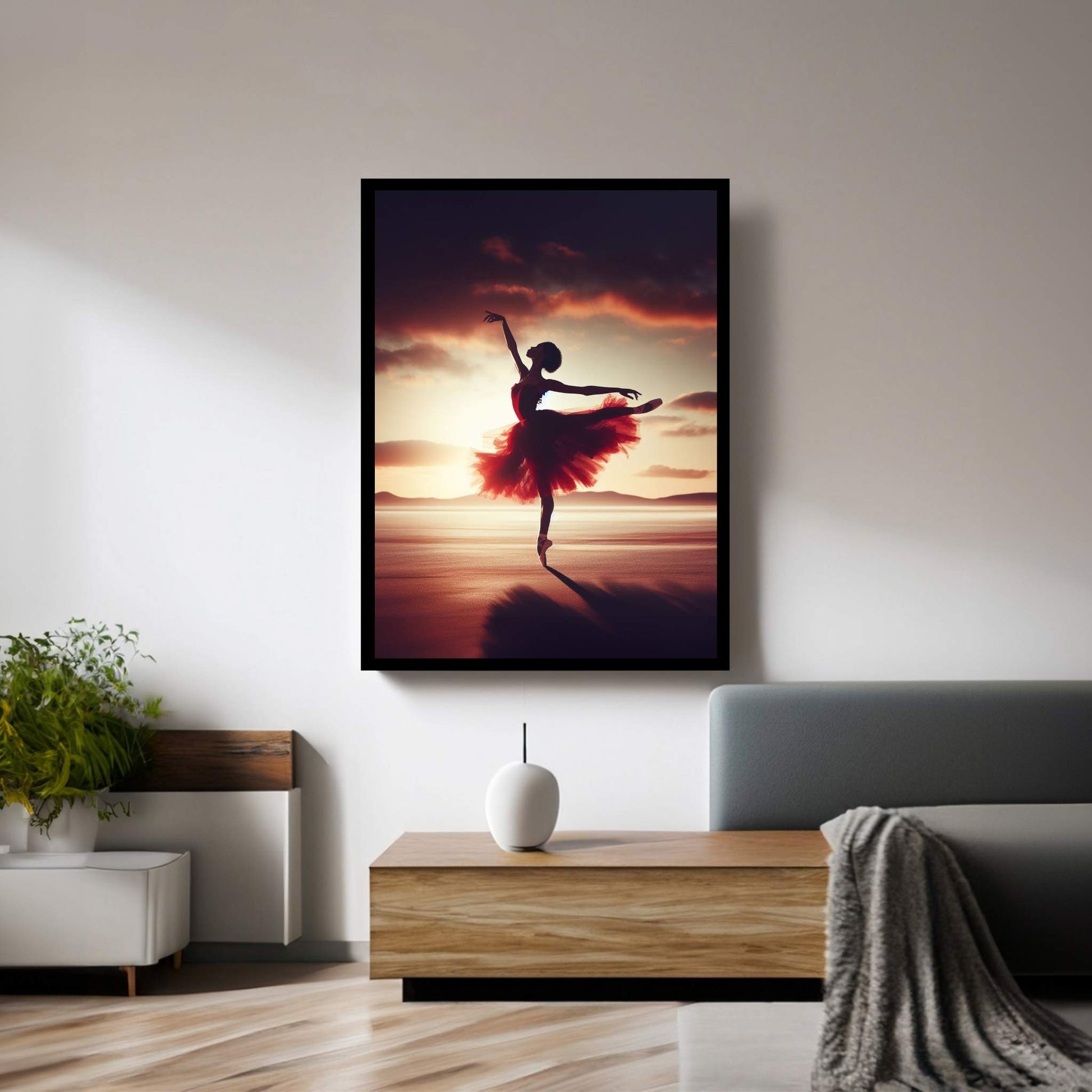 African Black Woman Ballerina in Red Dress Canvas Wall Art Home Decor - Y Canvas