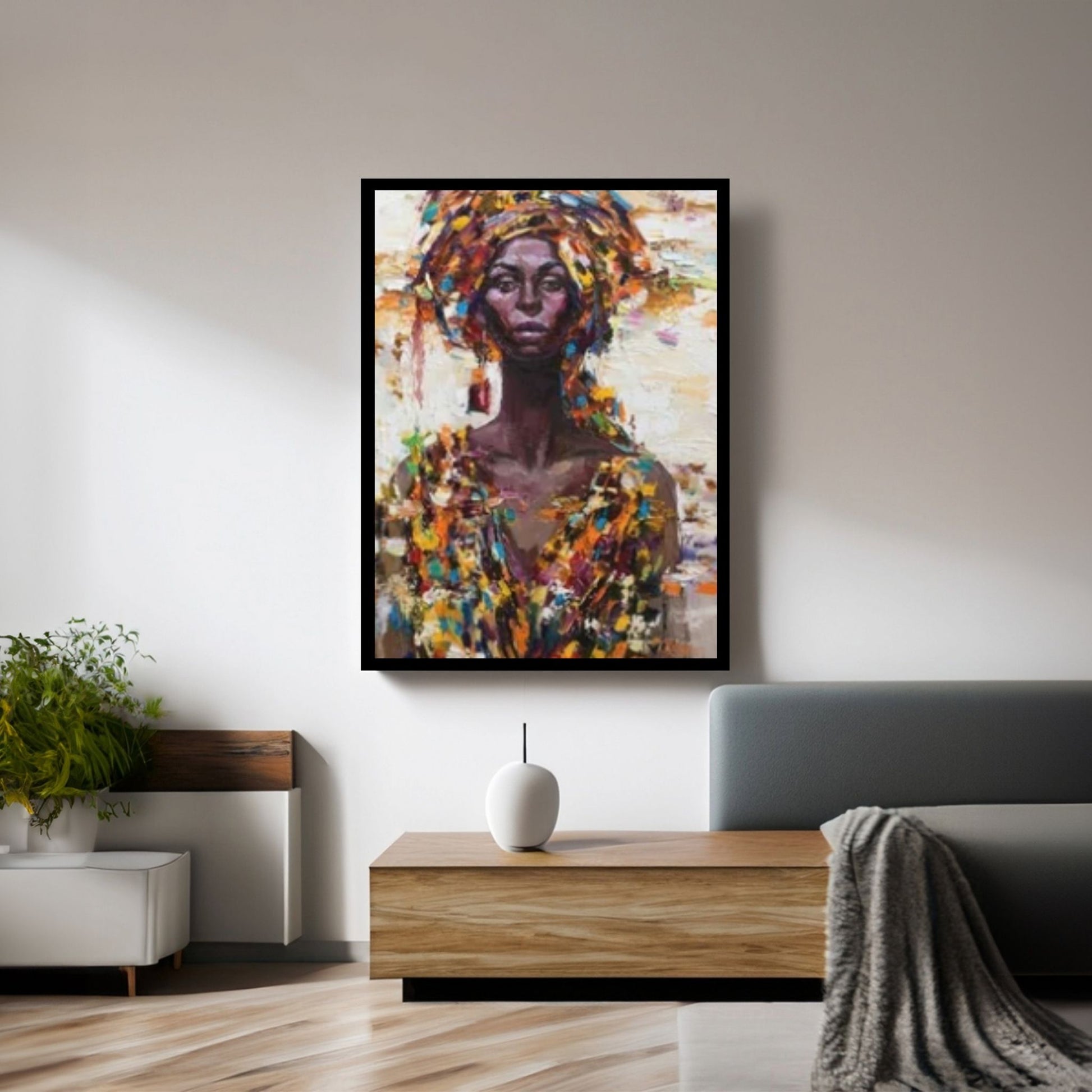 American Afro Black Woman Portrait, African Woman Makeup Wall Art - Y Canvas