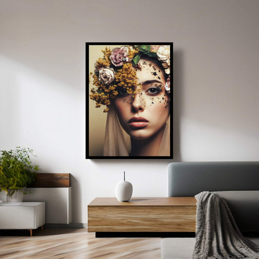 Woman Portrait Flower Head Canvas Wall Art - Y Canvas