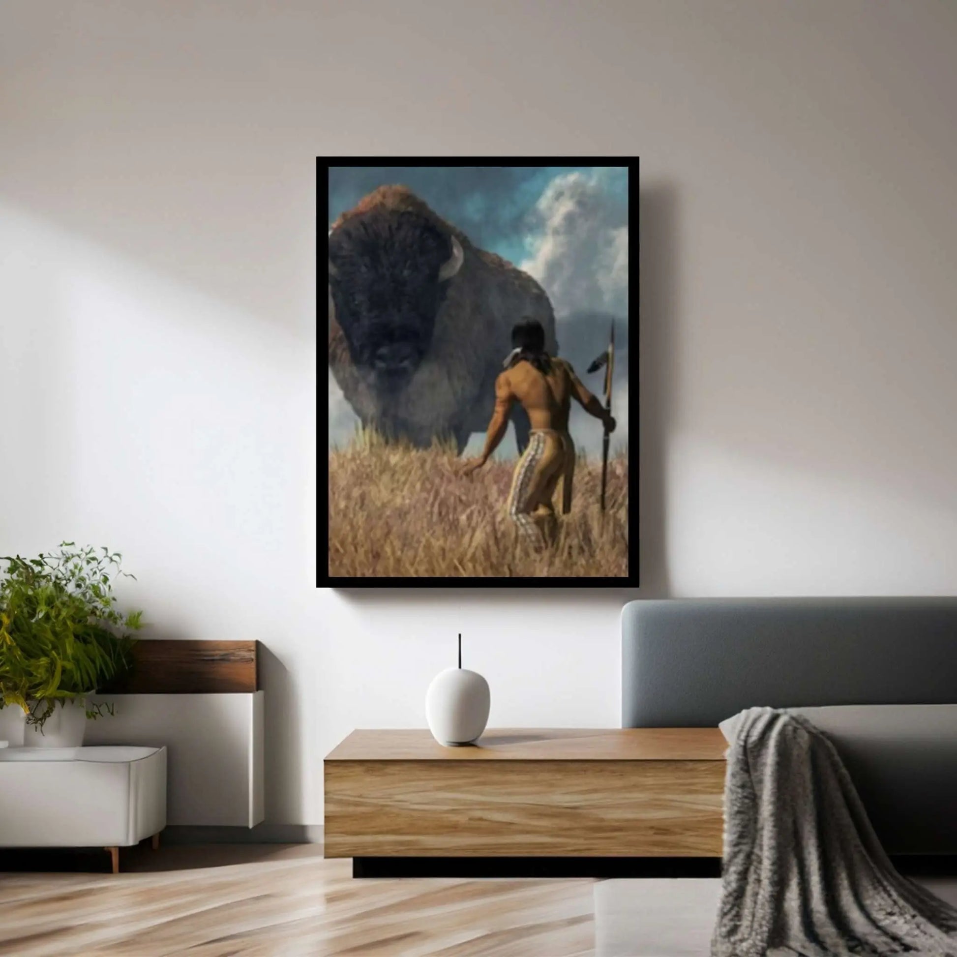 American Indian Art Canvas-Native Indian Buffalo Hunters Art Canvas Print Poster - Y Canvas