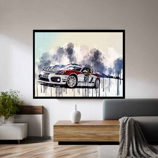 Porsche Cayman Gt4 Clubsport 2019 Racing Car Winter Snow Rally Tuning German Sports Cars Canvas Wall Art - Y Canvas