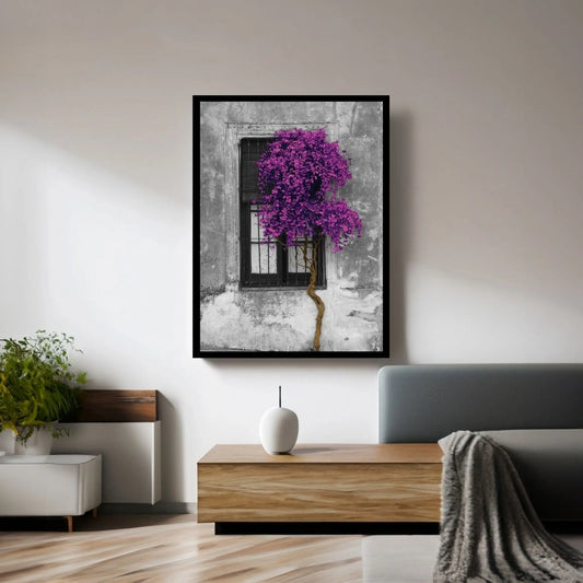 Tree in Front of Window Purple Pop Color Pop Canvas Wall Art - Y Canvas