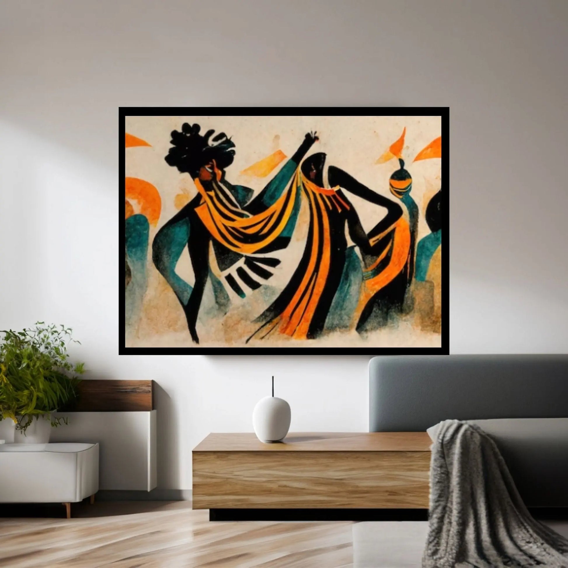 Modern African Canvas Wall Art - Colorful and Abstract Dancing People - Y Canvas