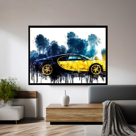 2018 Bugatti Chiron Yellow And Black Vehicle CDXLVI Canvas Wall Art - Y Canvas