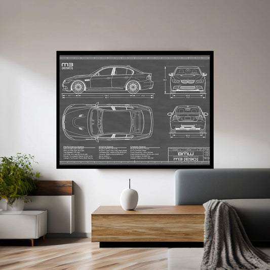 BMW M3 (E90) Black Canvas Wall Art - Y Canvas