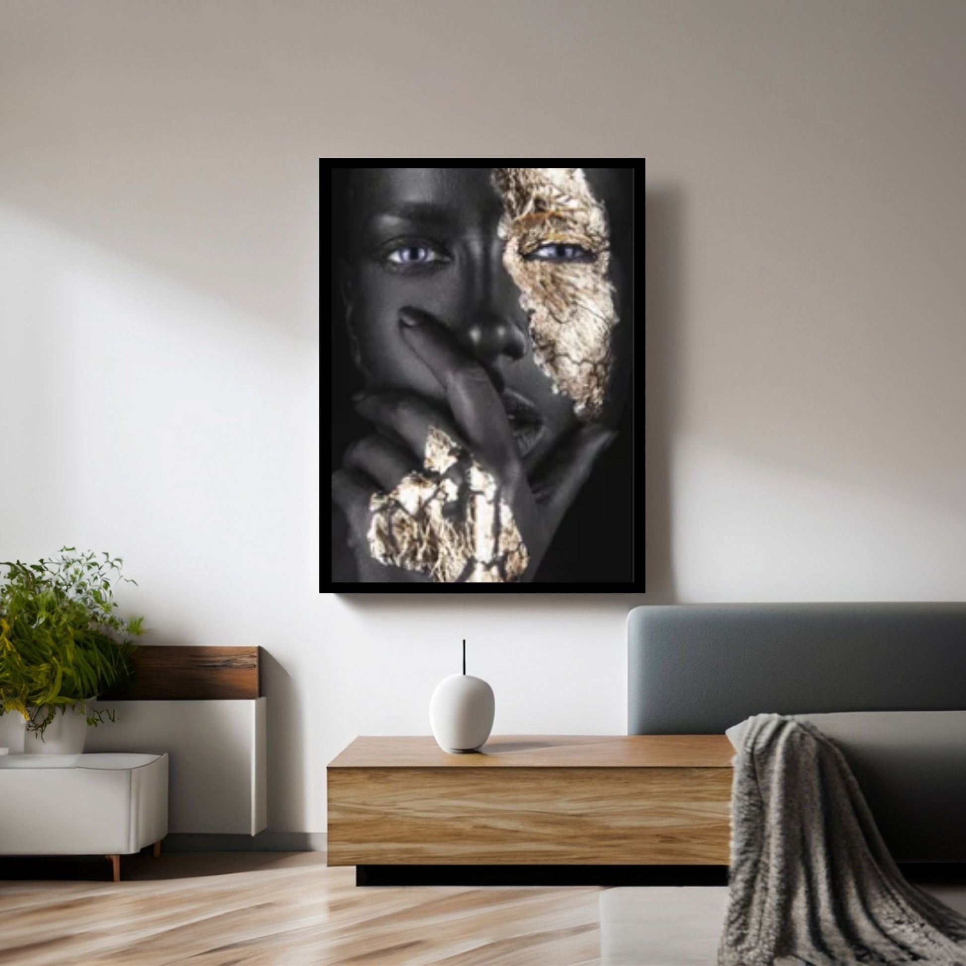 African Art Wall Decor, African Woman Makeup Wall Art, Abstract Canvas Art, Modern Gold Lips Wall Art - Y Canvas