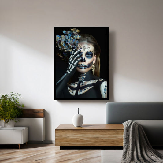 Thoughtful Skeleton Skull Woman Halloween Canvas - Y Canvas