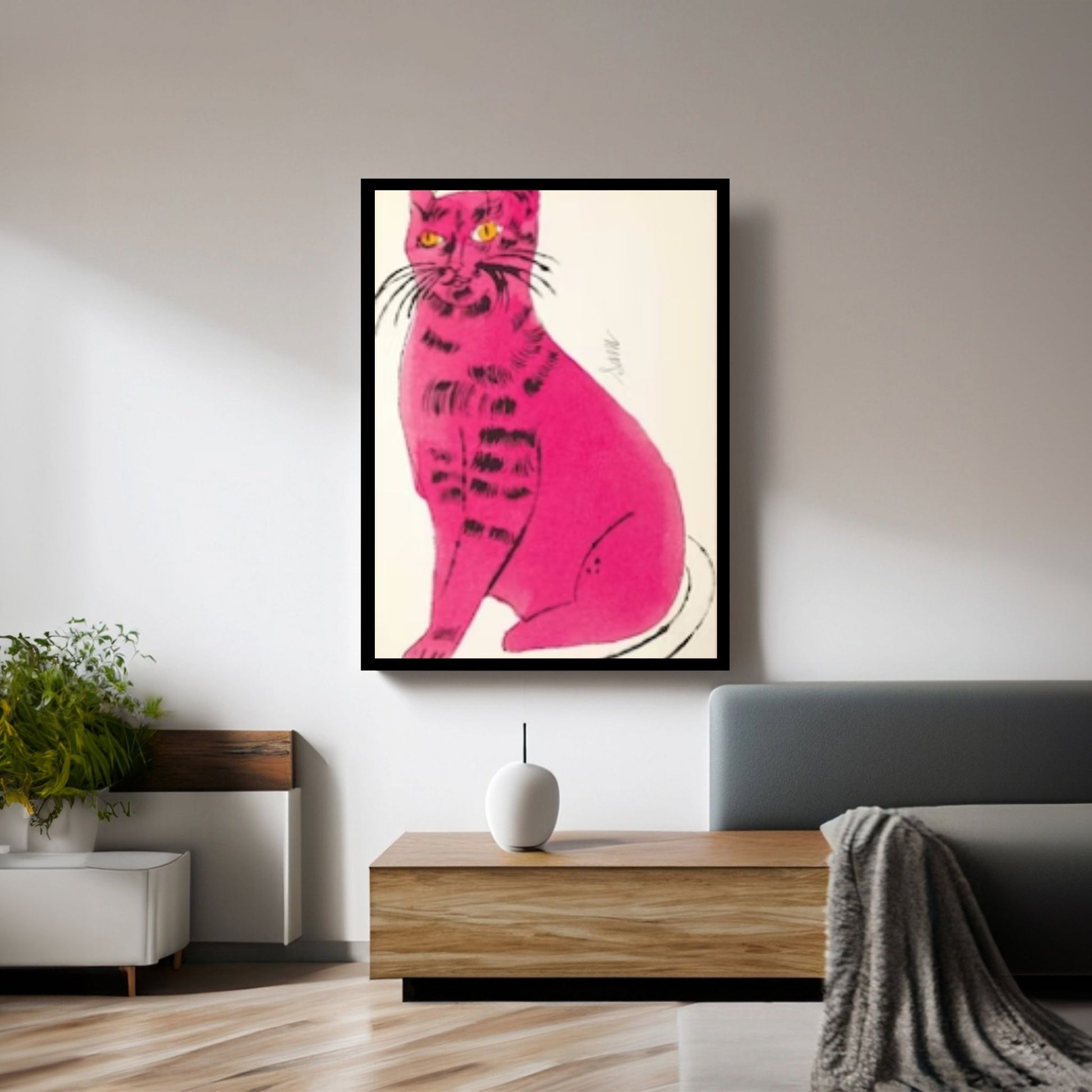 Andy Warhol Pink Cat Pop Art Canvas Wall Art, Cat Sam poster, Cat Print, Contemporary Art Print - Y Canvas