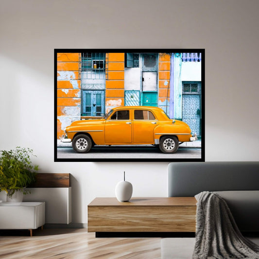 Orange Classic American Car Canvas Wall Art - Y Canvas