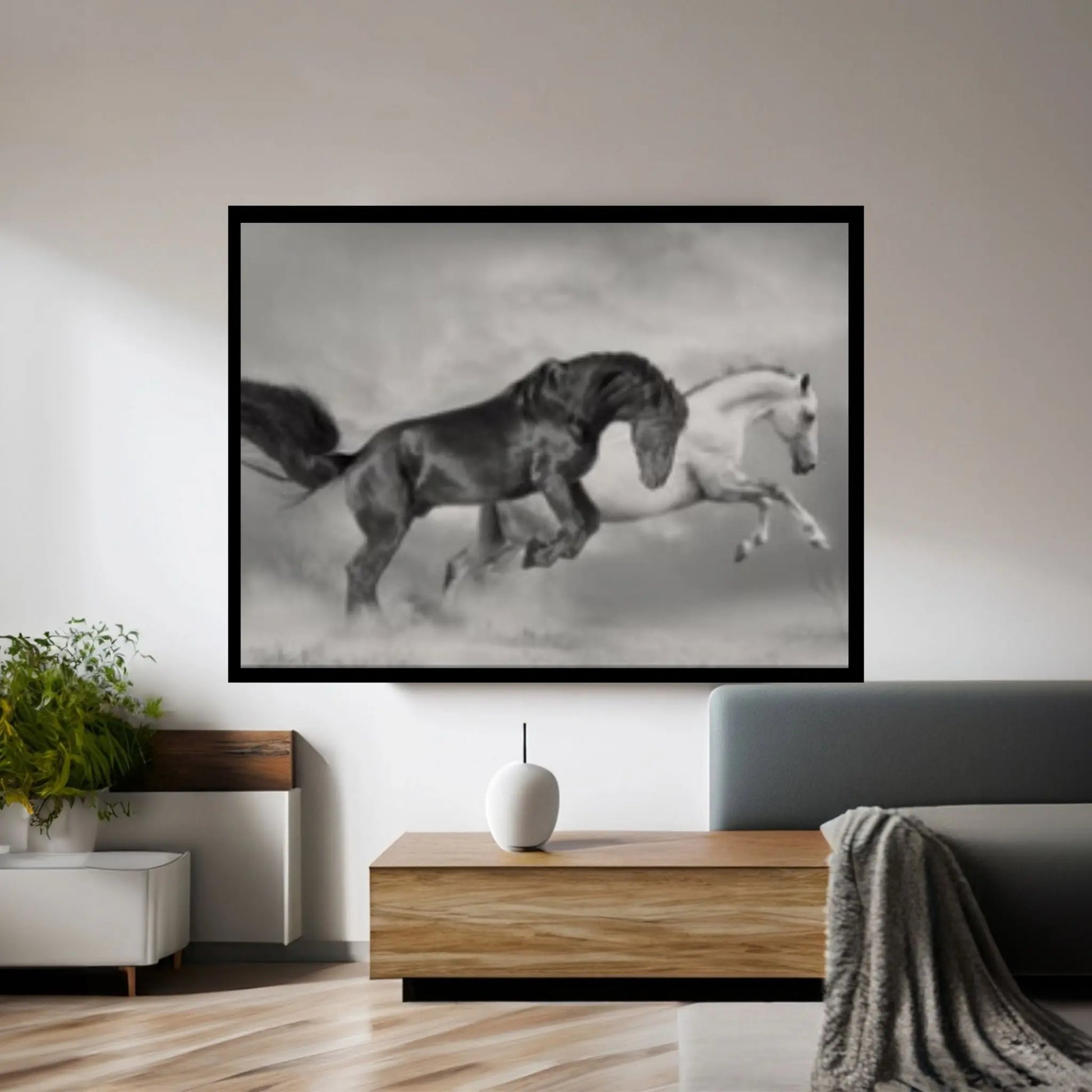 Horses Black White Canvas wall Art Home Decor - Y Canvas