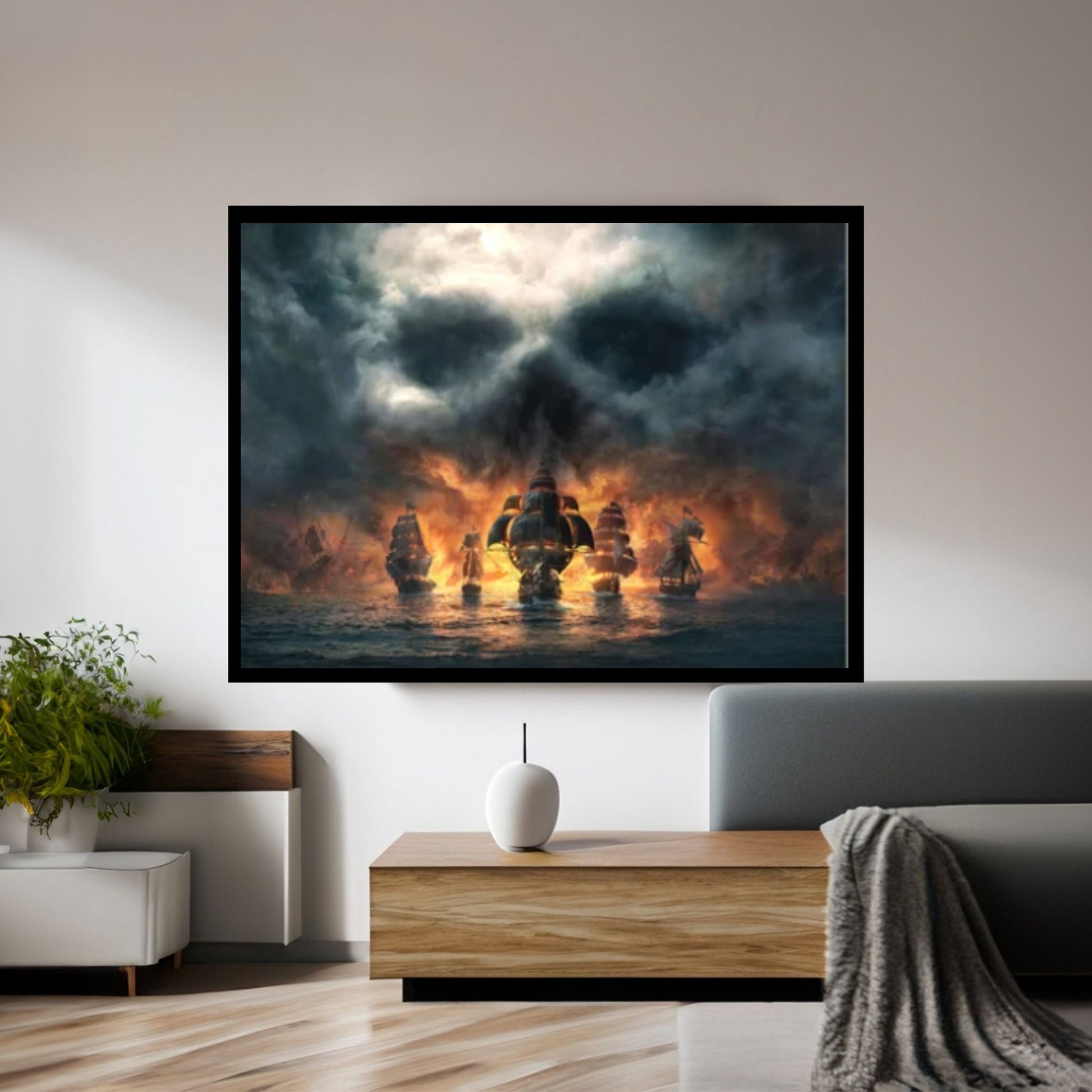 Large Dark Sea Pirates Ship Canvas Wall Art, Pirates Canvas Wall Print, Corsair on Sea Wall Hangings - Y Canvas