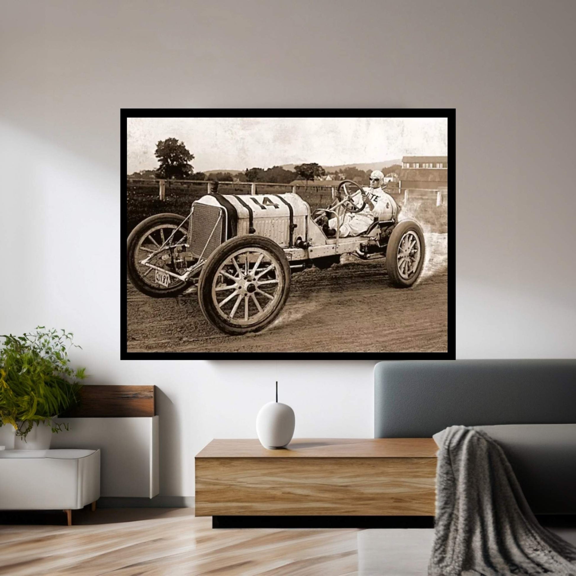 Vintage Photo Race Car Canvas Wall Art - Y Canvas