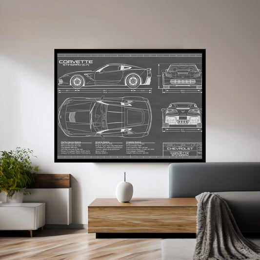 Corvette (C7) Stingray Black Canvas Wall Art - Y Canvas