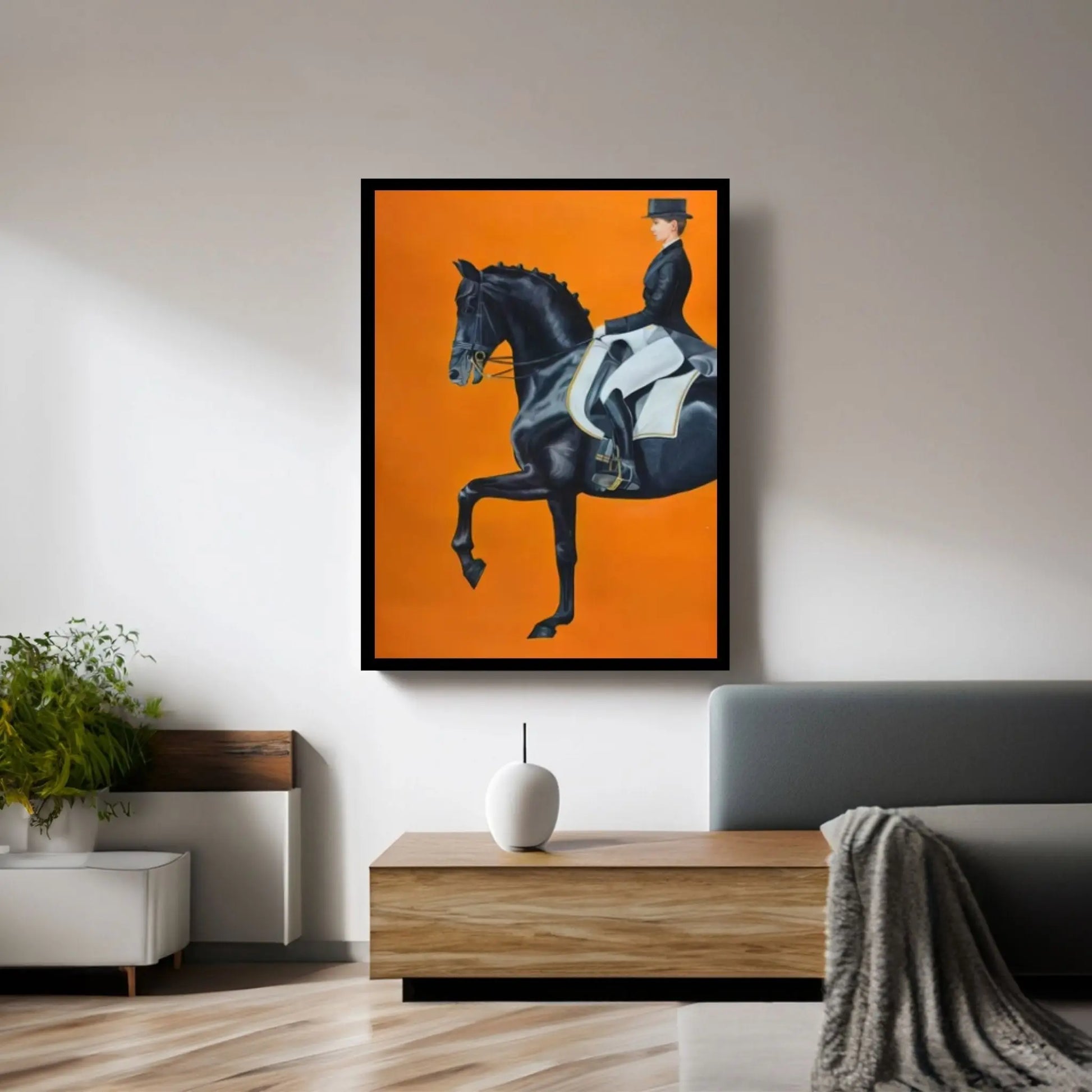 Minimalistic s Horse Woman Orange Abstract Canvas Wall Art Poster Print,Nordic Scandinavian - Y Canvas