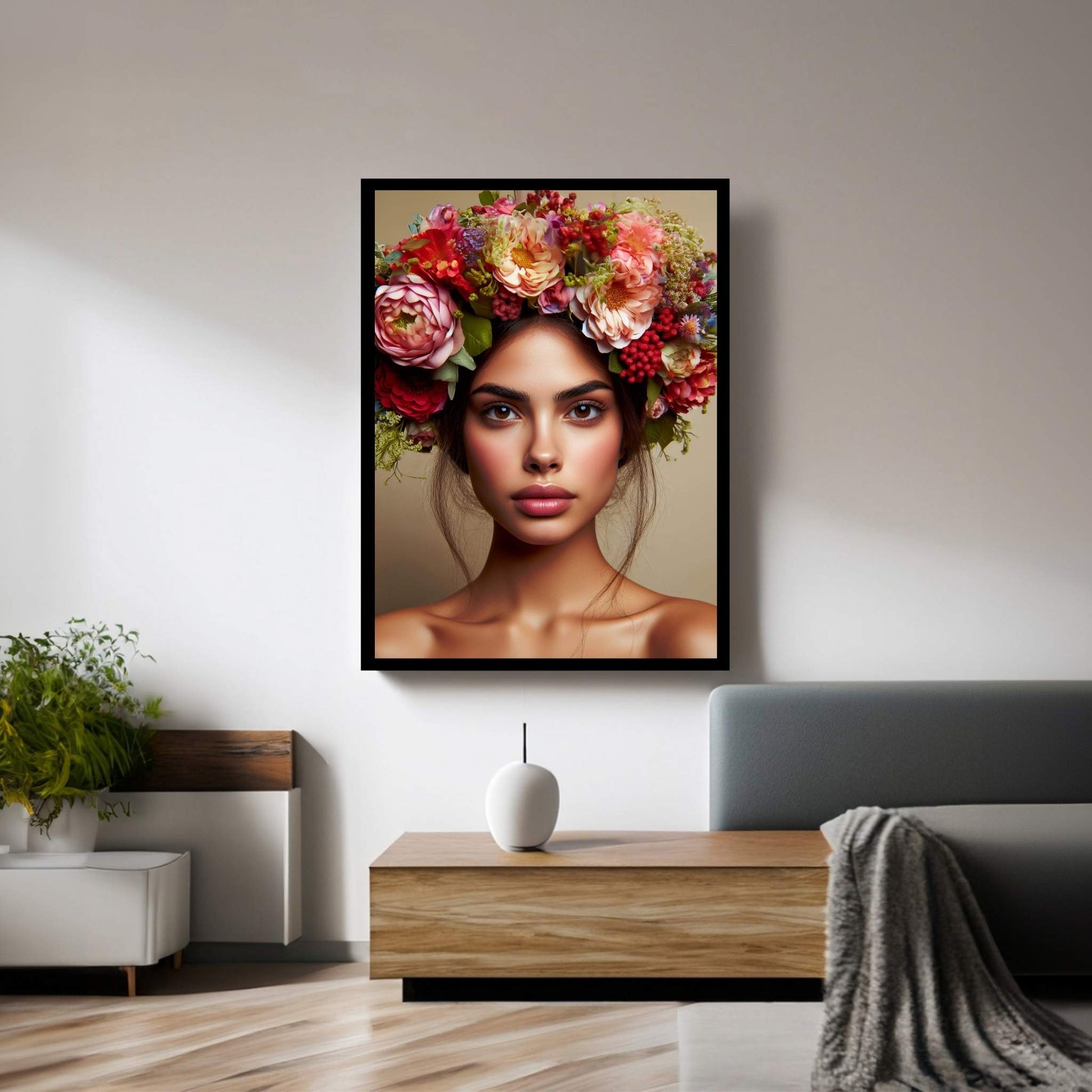 Woman Portrait Flower Head Canvas Wall Art - Y Canvas