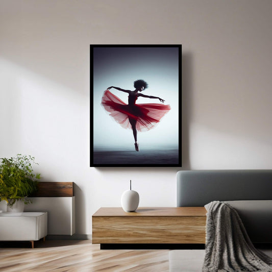 African Black Woman Ballerina in Red Dress Canvas Wall Art Home Decor - Y Canvas