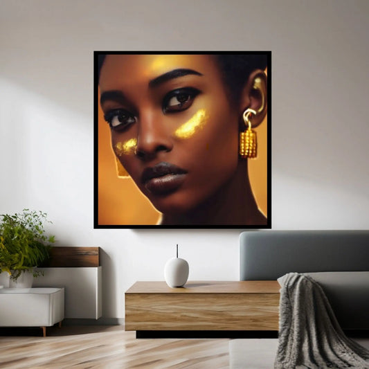 African Afro Canvas, African Woman Canvas, Gold Lip Art, Abstract Art Canvas, Ethnic Artwork, Black Woman Printed, African Gold Lip Printed - Y Canvas