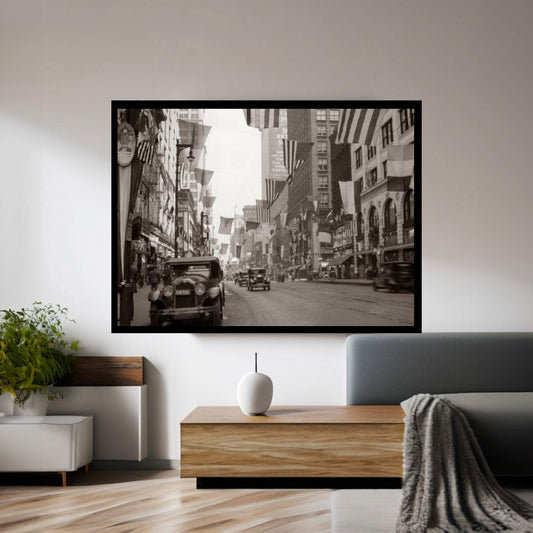 1926 Downtown Chicago State Street With American And Other National Flags Canvas Wall Art - Y Canvas