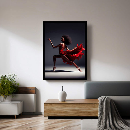 African Black Woman Ballerina in Red Dress Canvas Wall Art Home Decor - Y Canvas