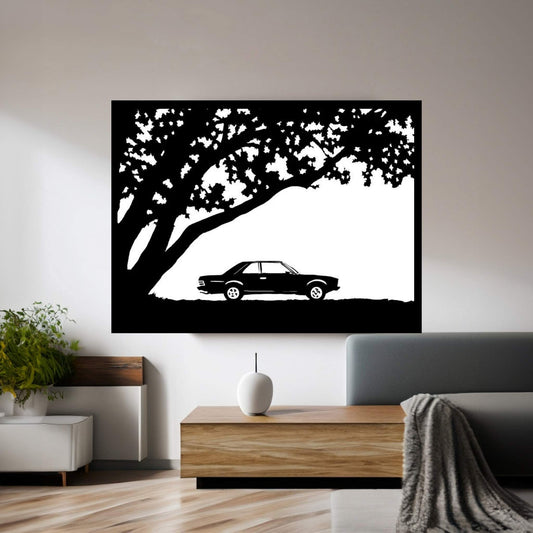 Car Under The Tree Canvas Wall Art - Y Canvas