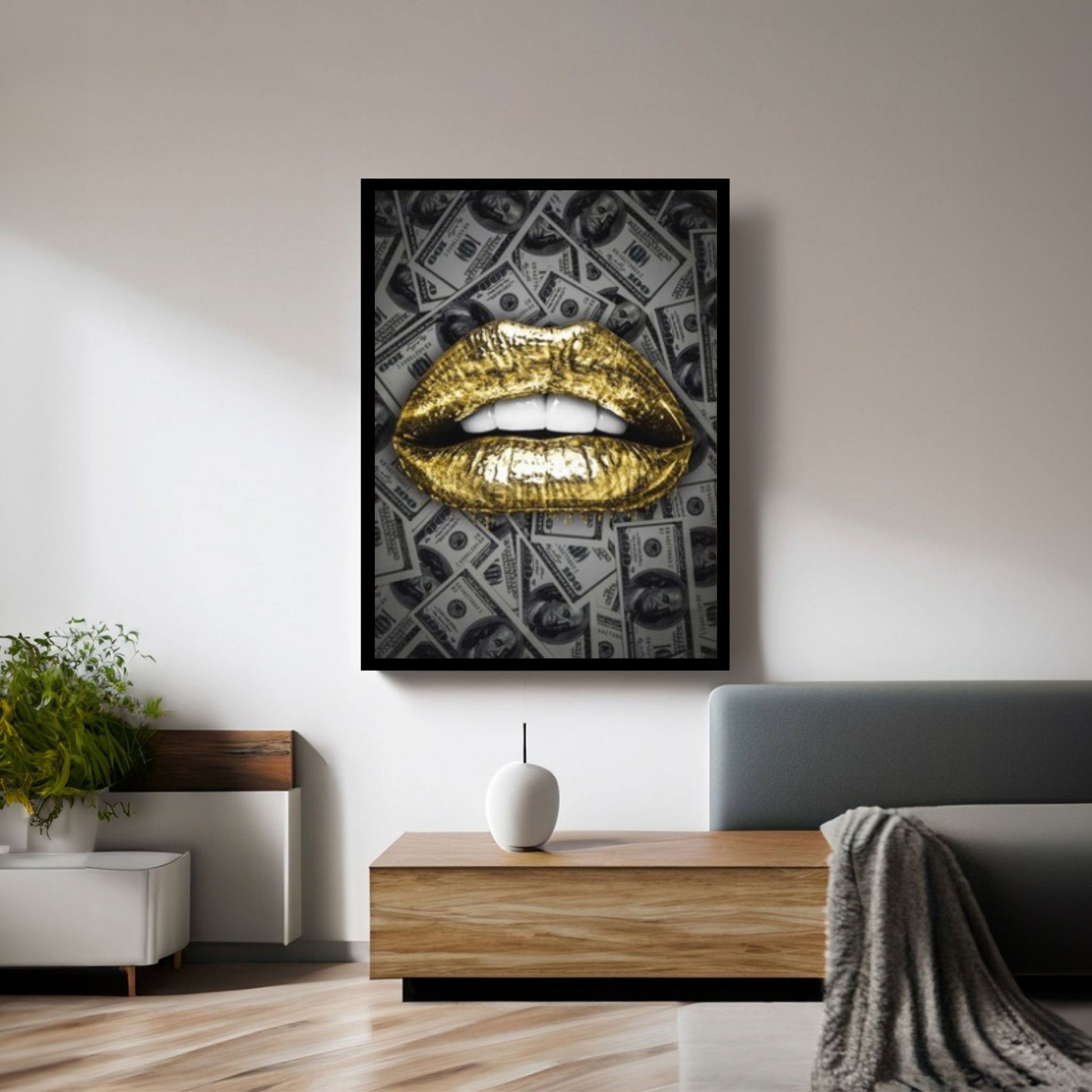 Sexy Lips Abstract Lips Dollar Background Canvas Wall Art, Nordic Pop Poster - Y Canvas