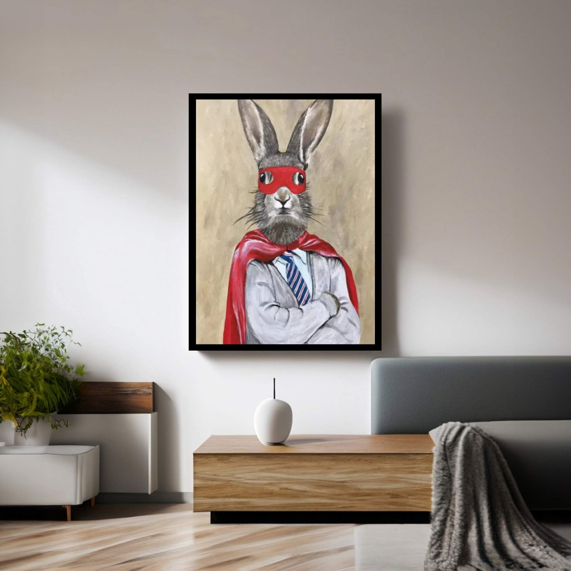 Rabbit Superman Canvas Wall Art - Y Canvas