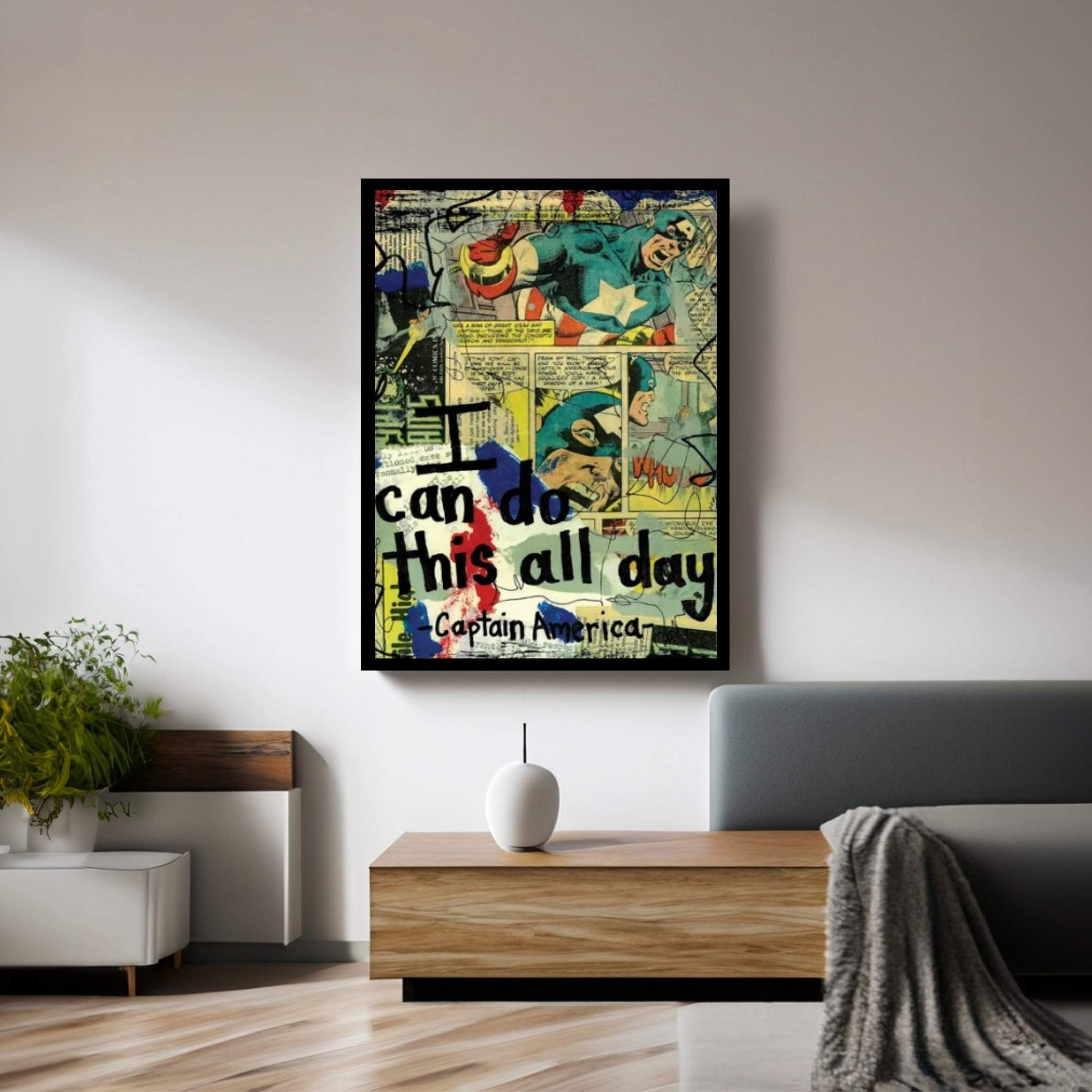 All Day Captain America Canvas Wall Art - Y Canvas