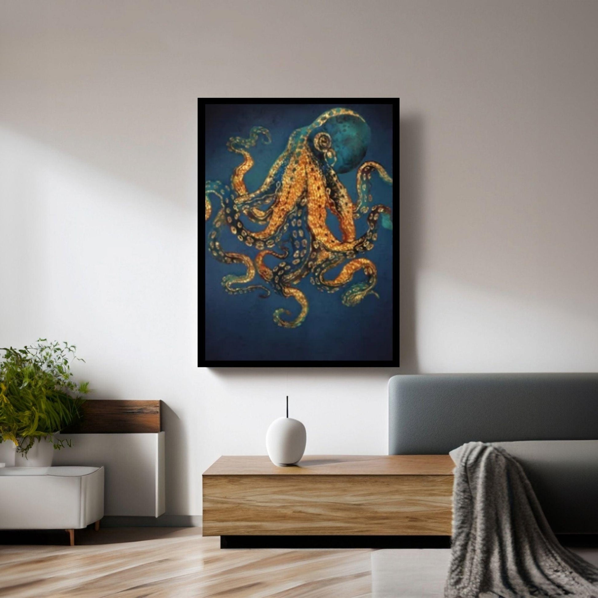 Octopus Wall ArtAnimal Decor, Animal Wall Art, Sea Octopus Oil Painting Poster Wall Art - Y Canvas