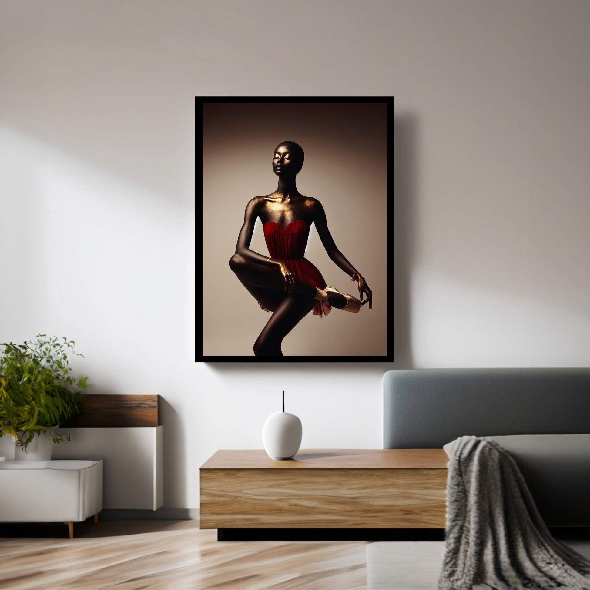 African Black Woman Ballerina in Red Dress Canvas Wall Art Home Decor - Y Canvas