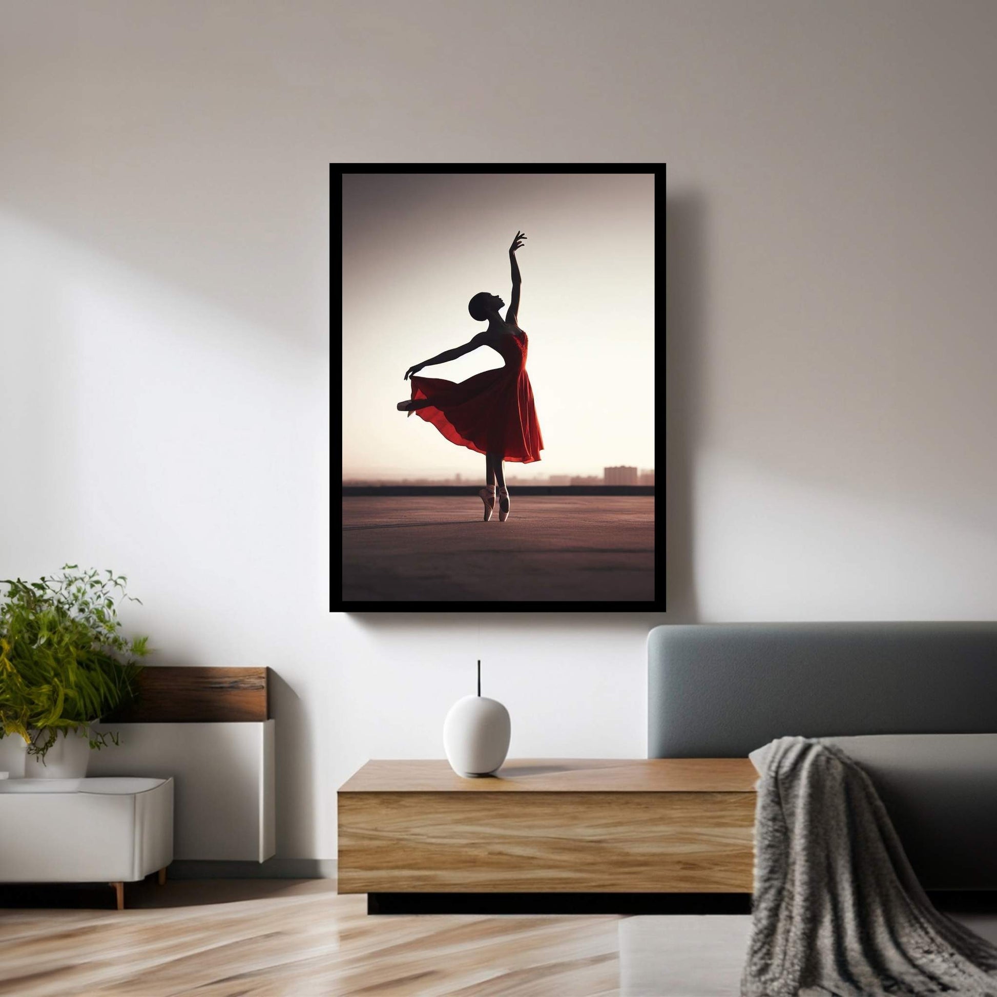 African Black Woman Ballerina in Red Dress Canvas Wall Art Home Decor - Y Canvas