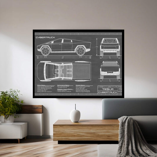 Tesla Cybertruck (2020-2022) Black Canvas Wall Art - Y Canvas