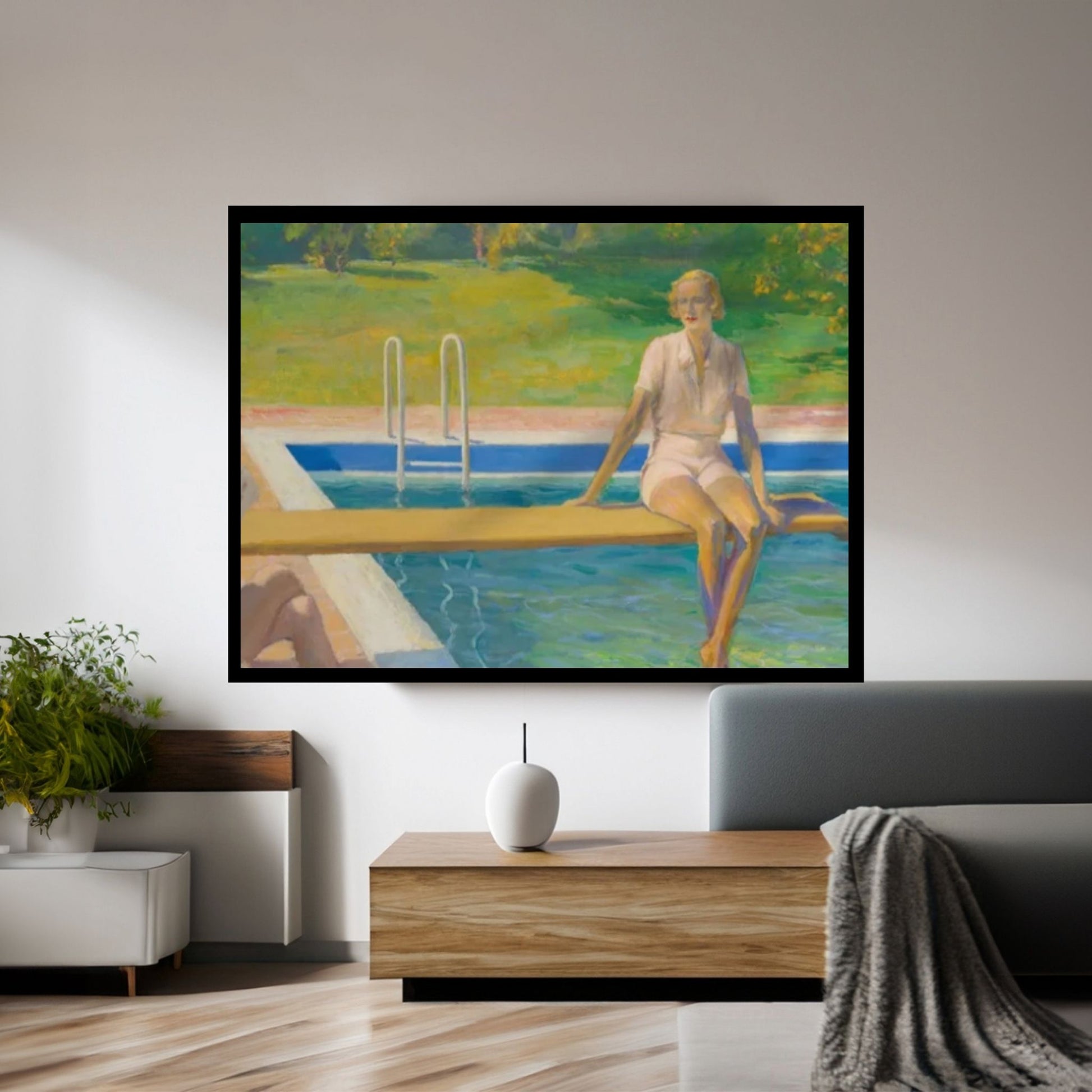 Girl At The Swimming Pool Canvas Wall Art ,Swimming Pool Wall Art Print, Pretty Girl Summer Portrait - Y Canvas