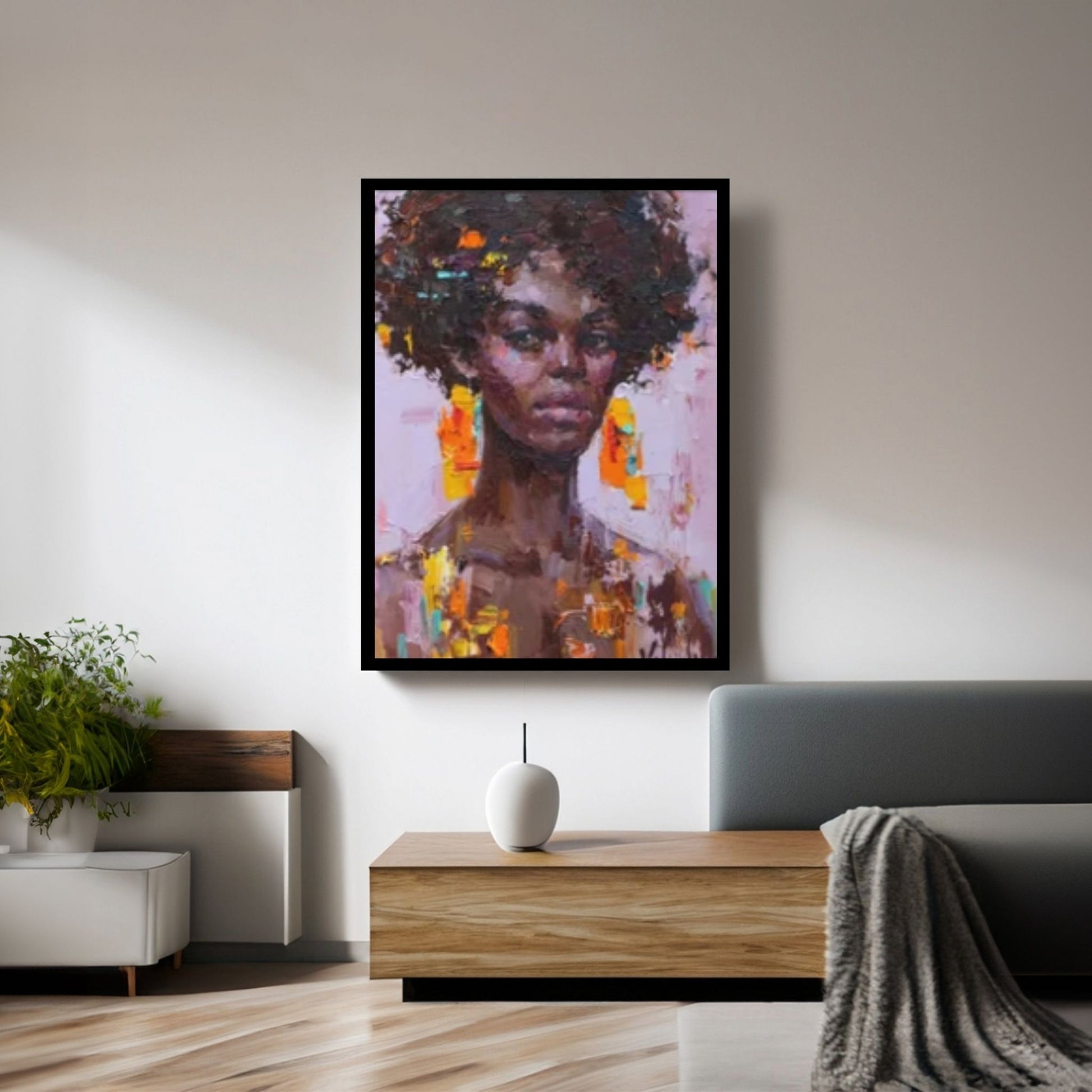 Black Woman Portrait, Afro Art, African Woman Makeup Wall Art - Y Canvas