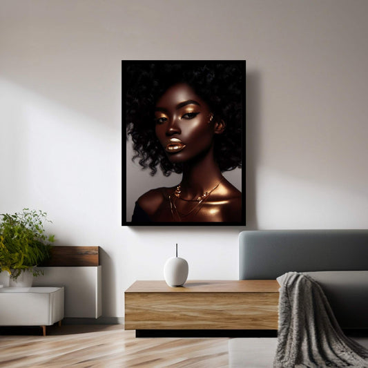 African Black Woman Gold Make-up Canvas Portrait Canvas Wall Art - Y Canvas