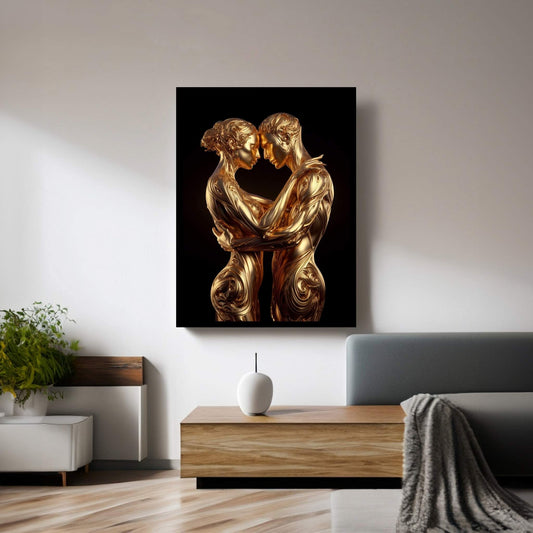 Metalic Gold Love Couple Canvas Wall Art - Y Canvas