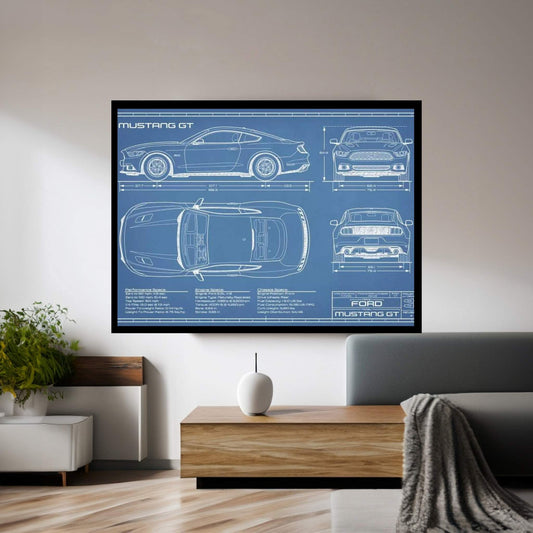 Mustang GT (2015-2017) Blueprint Canvas Wall Art - Y Canvas