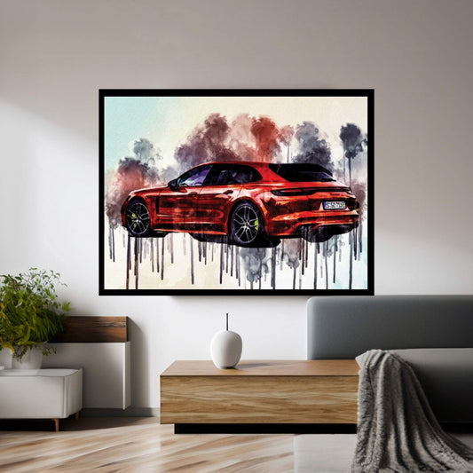 Porsche Panamera 4 E-Hybrid Sport Turismo 2021 Rear View Exterior Orange Sports Tuning Panamera German Sports Cars Canvas Wall Art - Y Canvas