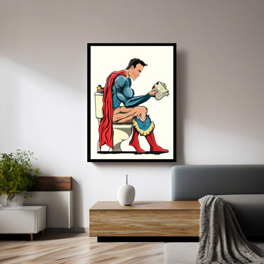 Superman On The Toilet Canvas Wall Art - Y Canvas