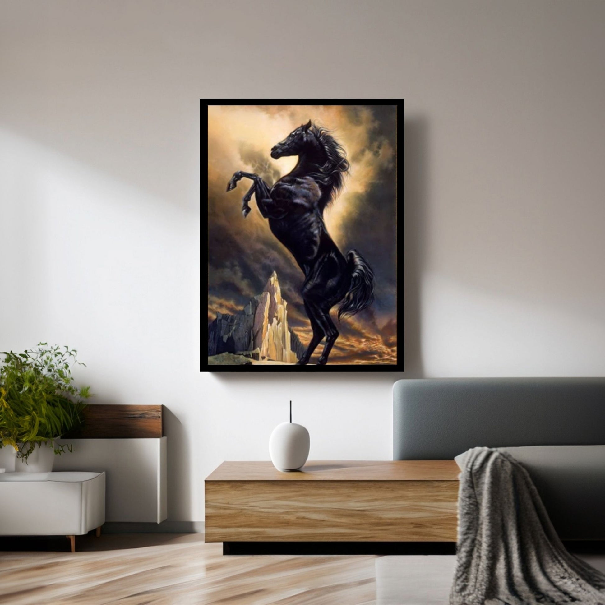 Large Black Horse Print Poster, Animal Art Horse Wall Art, Animal Painting Horse Canvas Wall Art, - Y Canvas