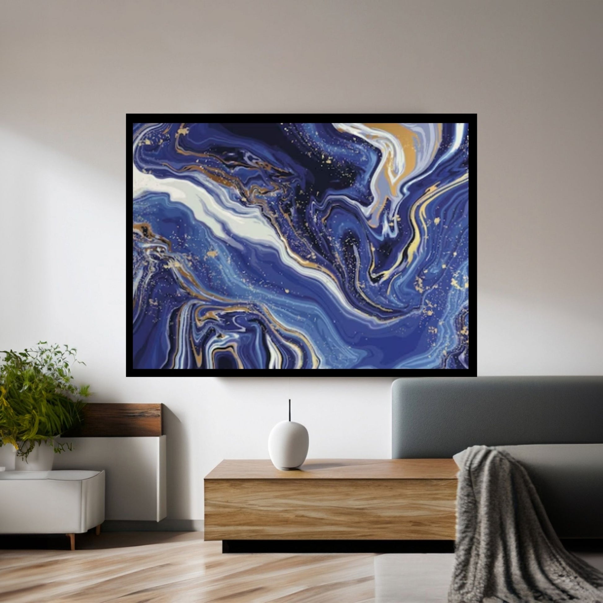 Abstract Navy Blue, White and Gold Marble Canvas Print, Stone Art Print - Y Canvas